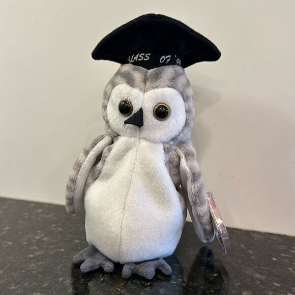 Ty Other - TY Beanie Baby Wiser The Snow Owl Graduate w/ Graduation Cap Class of 1999